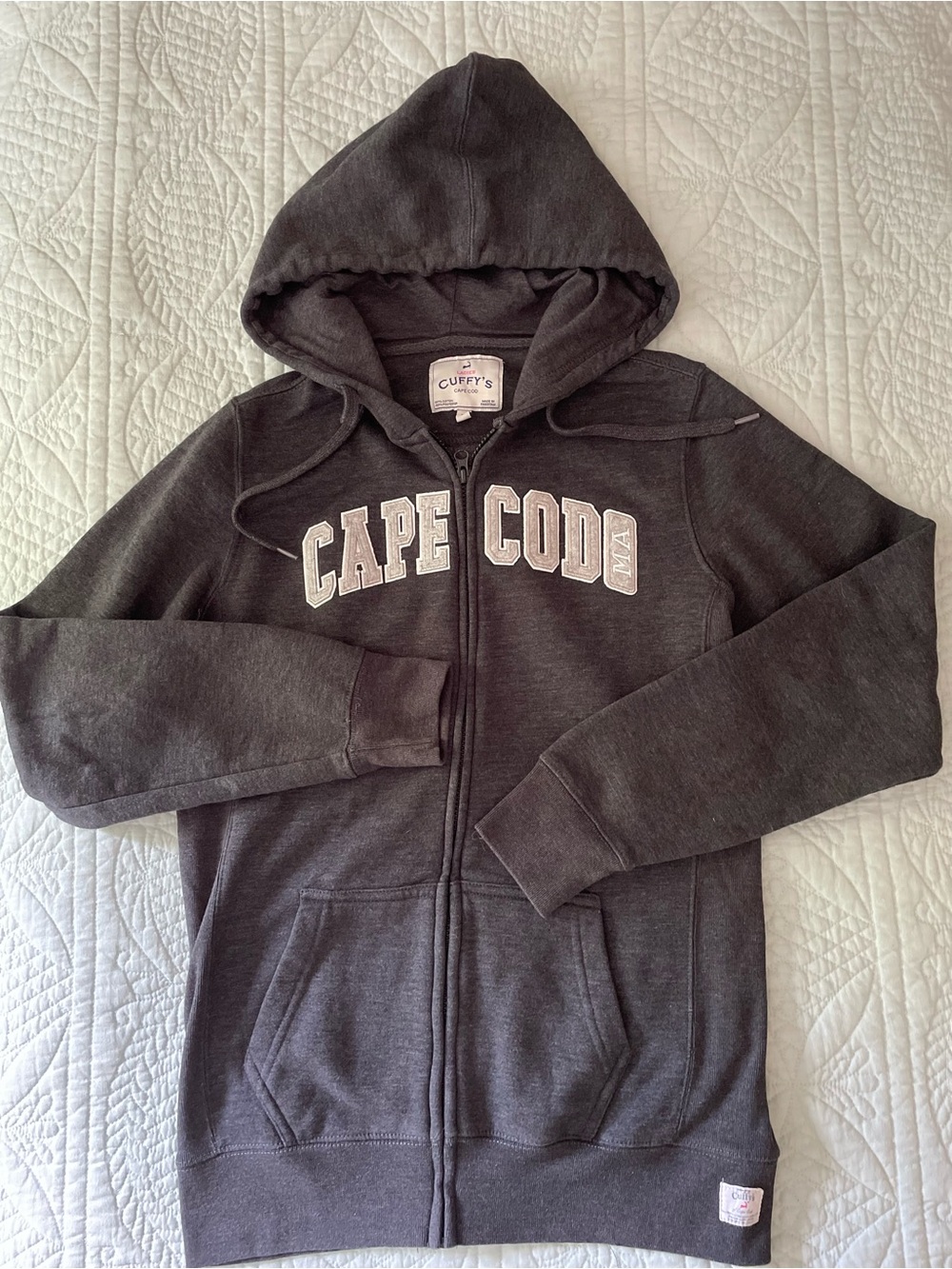 CUFFY'S Cape Cod Full Zip-Up Hoodie - Dark Gray White Lettering - M - Ladies